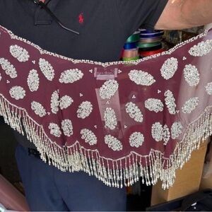 Elegant Burgundy Beaded Shawl